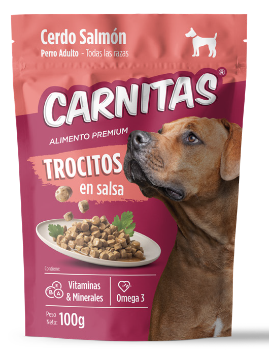 Trocitos en salsa perro. Cerdo Salmón